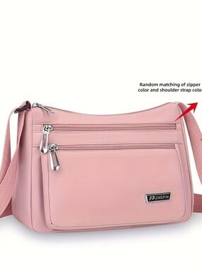 Pink Multi Pocket Crossbody Purse Lightweight Shoulder Bag